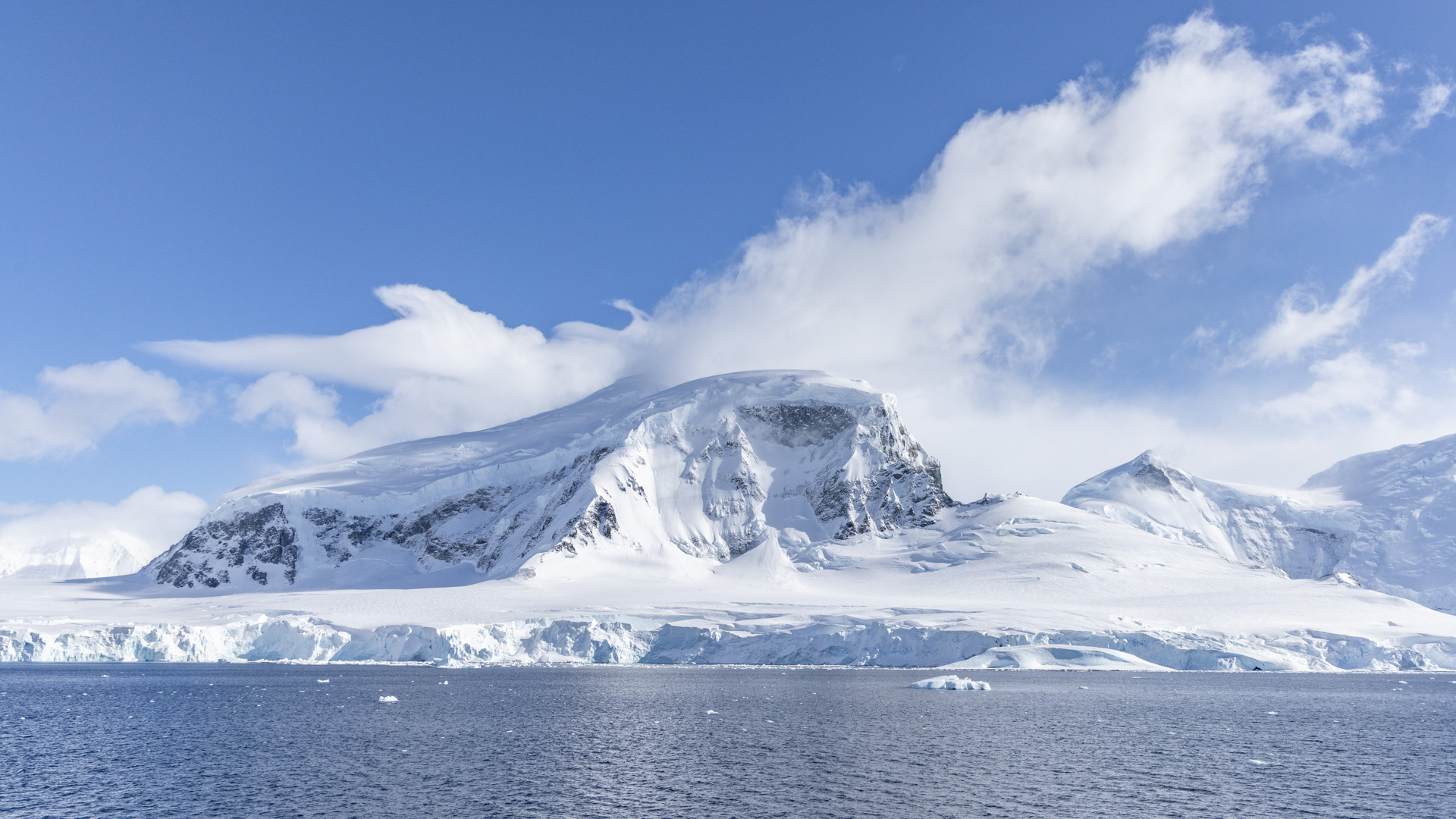 Cloudy mountain peak in Antarctica
